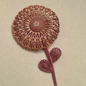 Vintage light pink filagree flower brooch